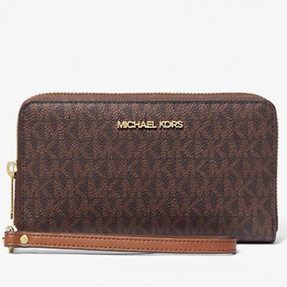 Michael Kors Jet Set Signature Logo Continental Wristlet Wallet MK Phone - Picture 1 of 9